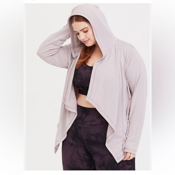 Torrid Hooded Cardigan Drape Sweater active top EUC lilac purple 5X plus size - Picture 1 of 15